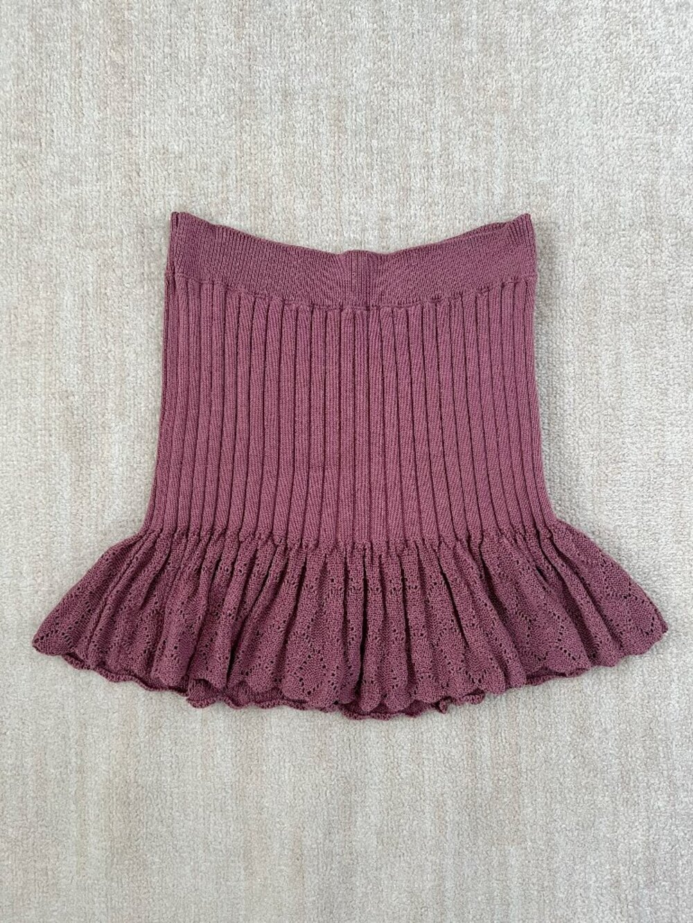 Free People Cotton Knit Flounced Pointelle Ruffle Mini Skirt L